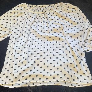 Everly Anthropologie White Black Polka Dot Blouse